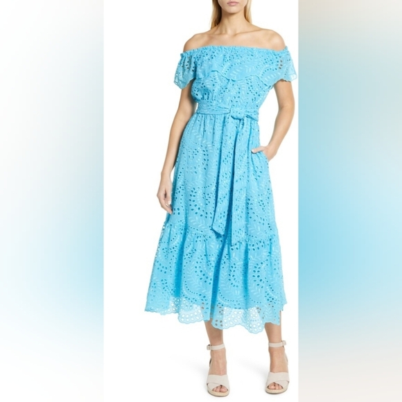 Lilly Pulitzer Dresses & Skirts - NWT Lilly Pulitzer Geri Off the Shoulder Seabreeze Blue Dress SZ M